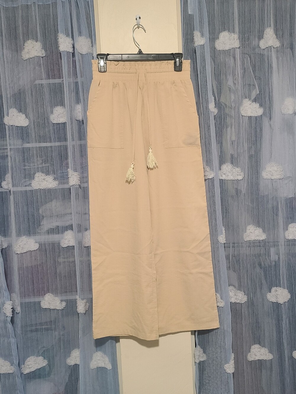Tan Paper Bag Waist Flowy Pants